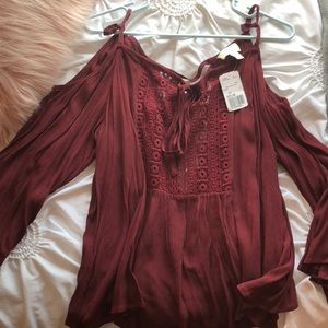 Burgundy off the shoulder blouse
